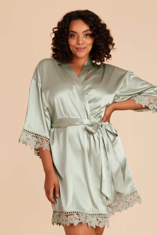 Claudine Shiny Satin Robe - Sage sold by Birdy Grey