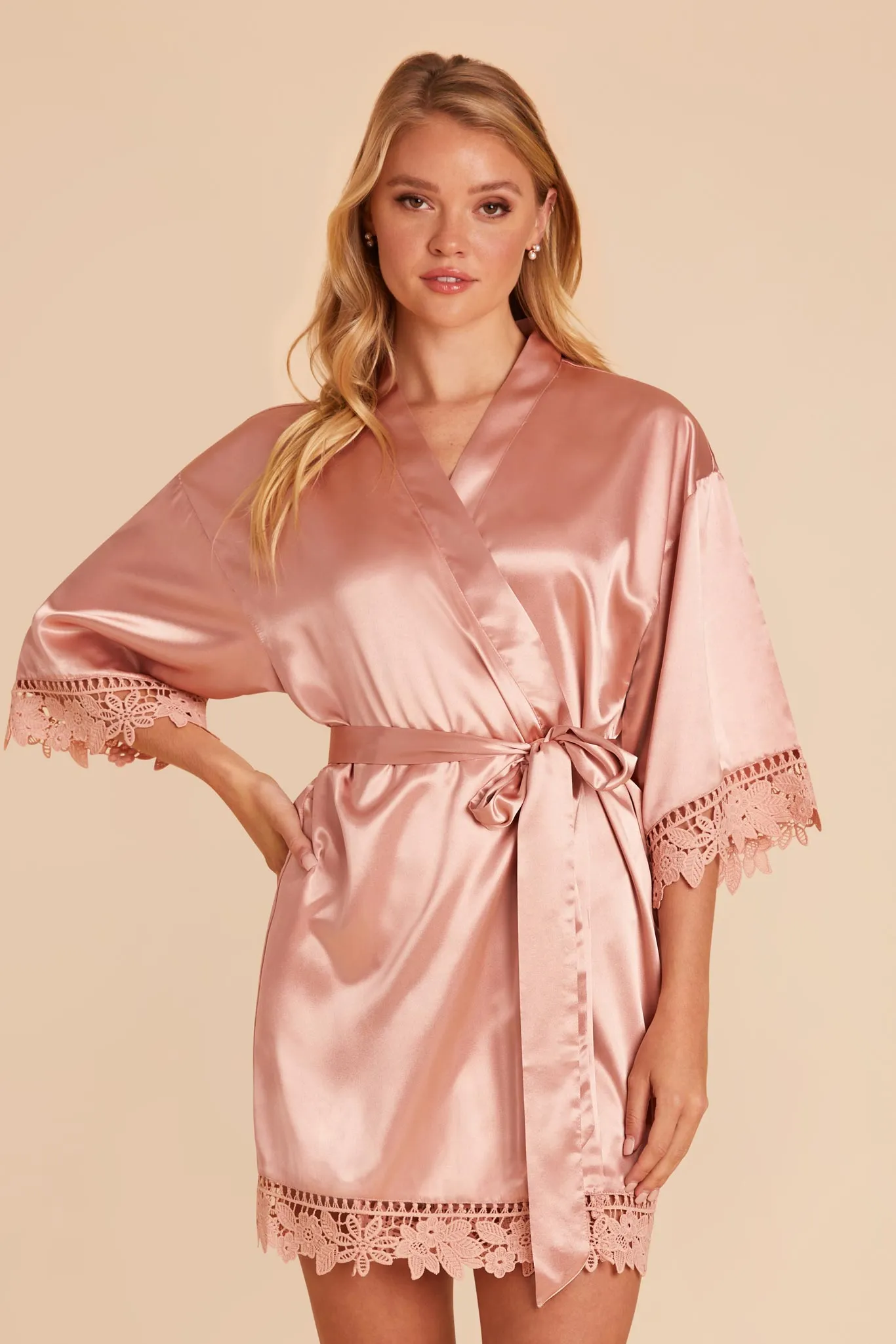 Claudine Shiny Satin Robe - Dusty Rose sold by Birdy Grey