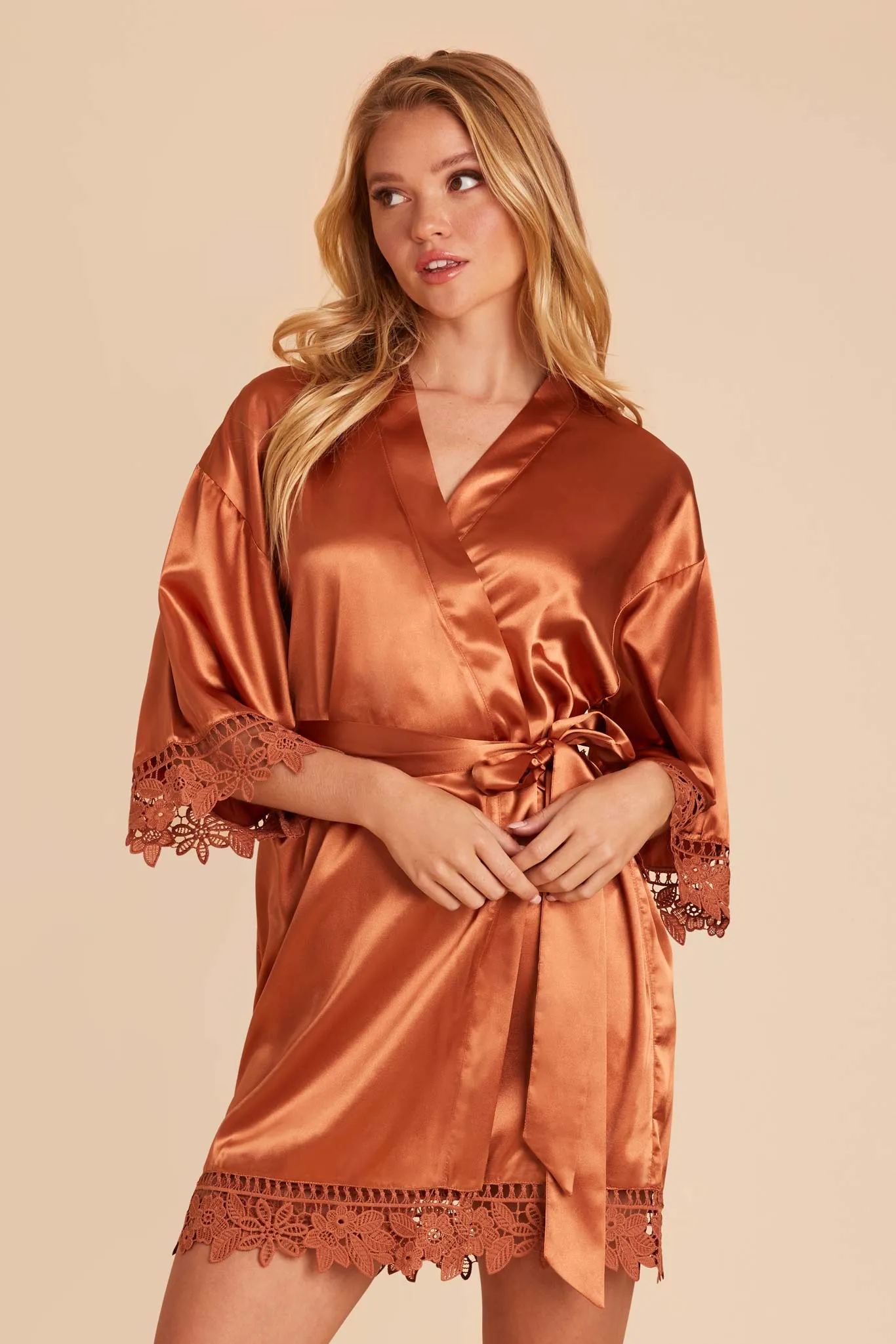 Claudine Shiny Satin Robe - Terracotta sold by Birdy Grey product image thumbnail 3
