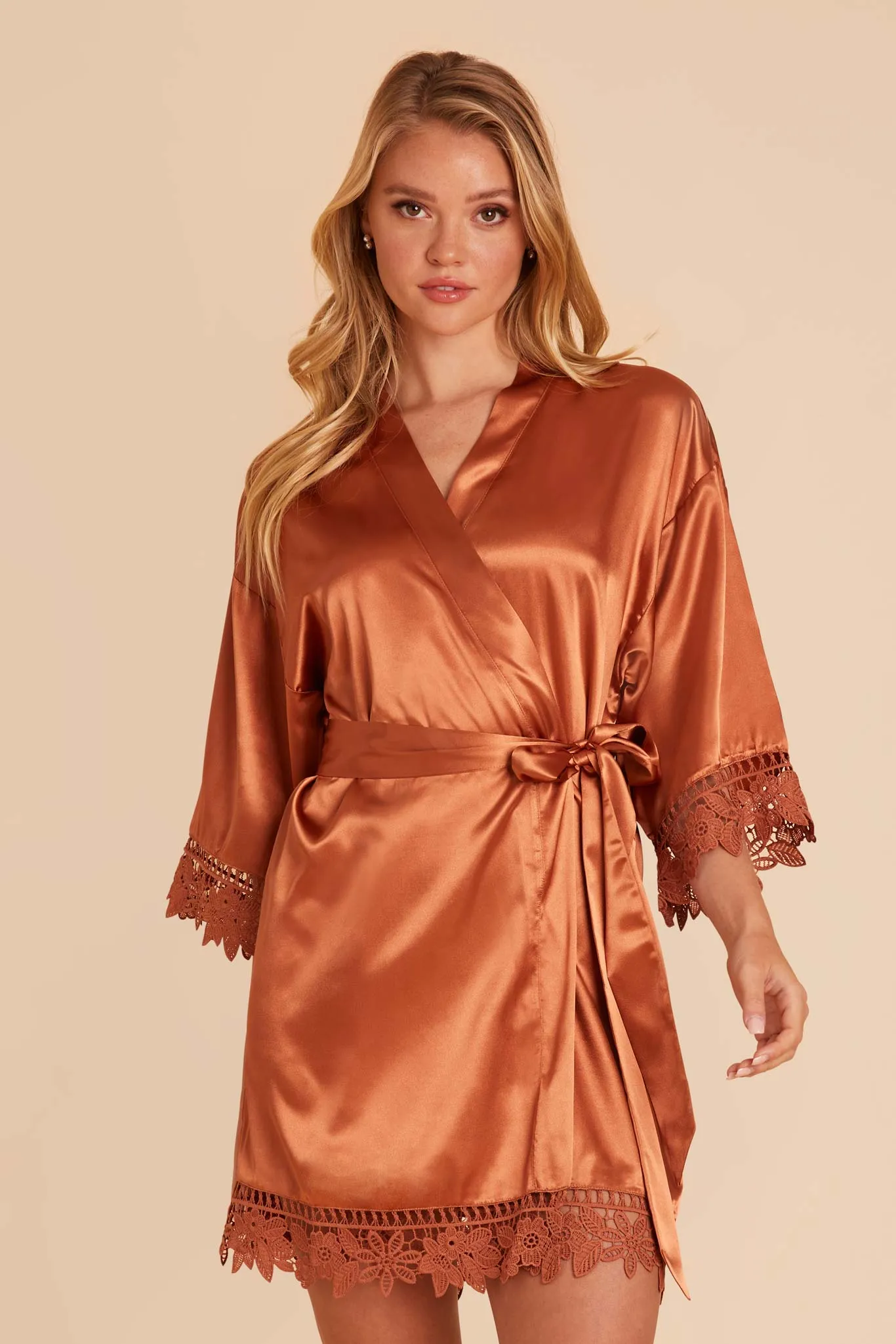 Claudine Shiny Satin Robe - Terracotta sold by Birdy Grey