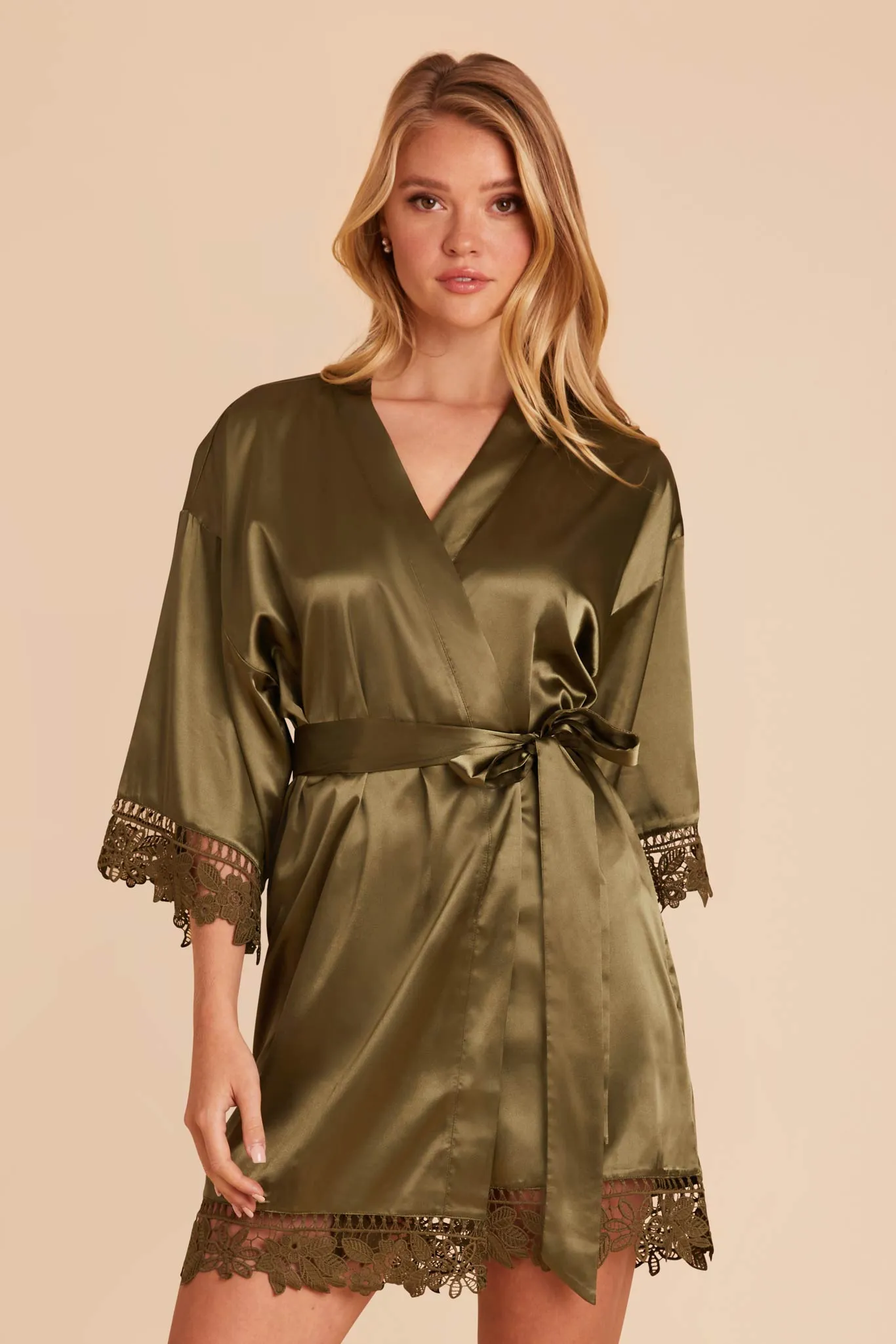 Claudine Shiny Satin Robe - Olive sold by Birdy Grey product image thumbnail 3