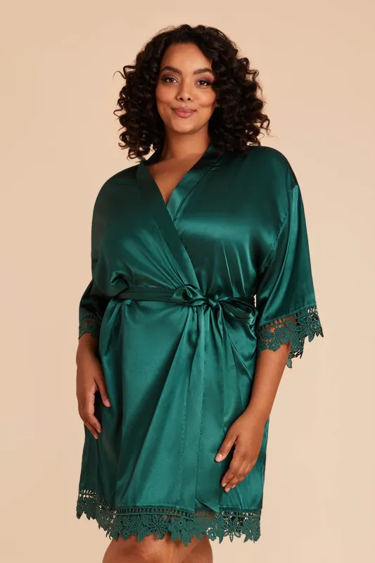 Claudine Shiny Satin Robe - Emerald sold by Birdy Grey