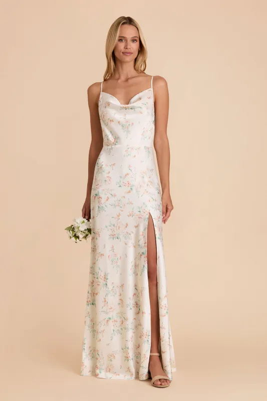 Lisa Matte Satin Dress - Apricot Whimsical Blooms sold by Birdy Grey