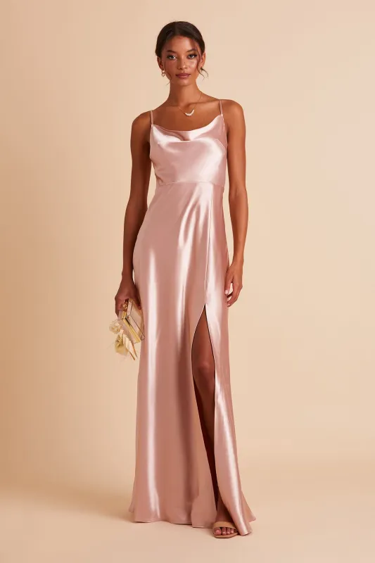Lisa Shiny Satin Dress - Rose Gold sold by Birdy Grey