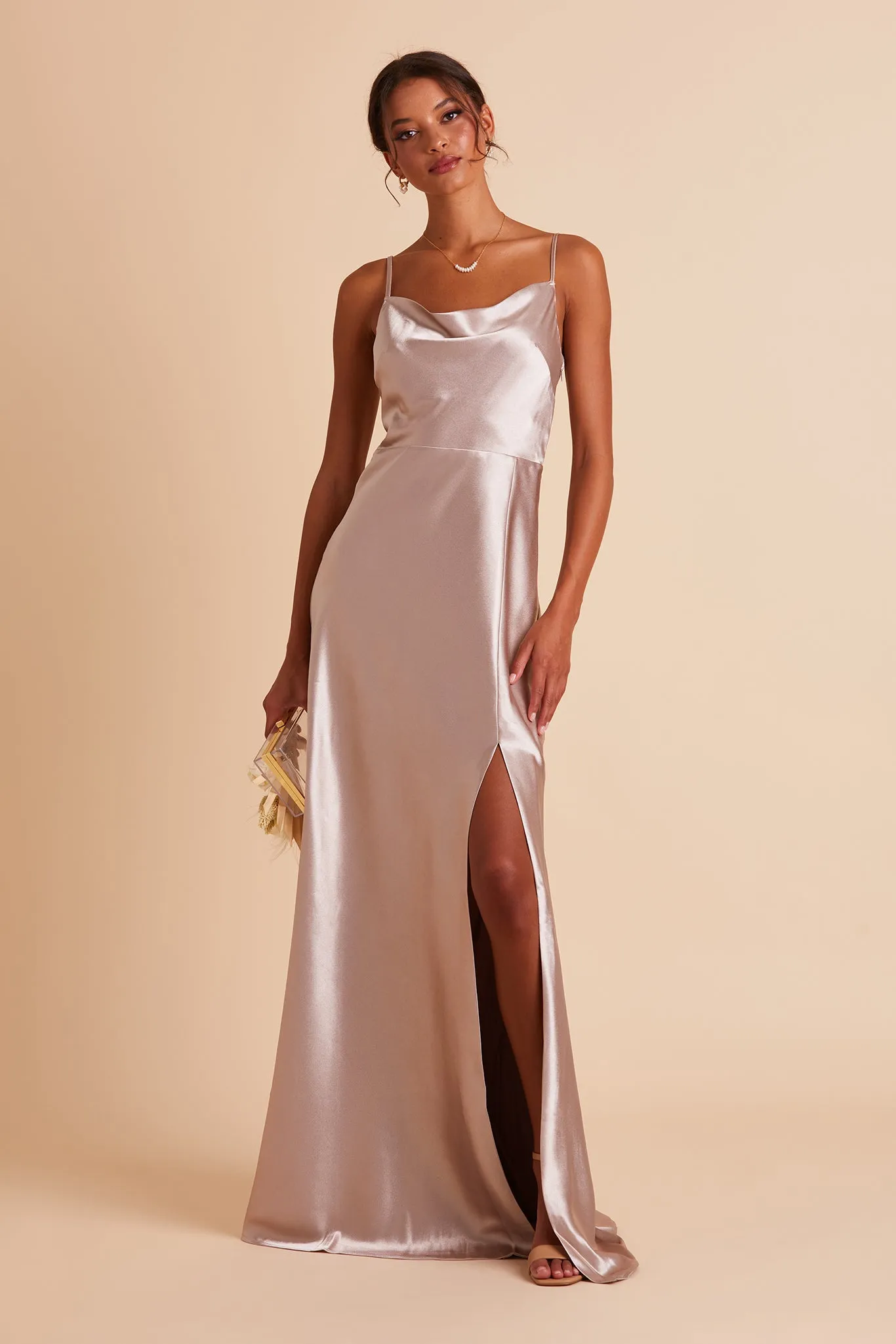 Lisa Shiny Satin Dress - Taupe sold by Birdy Grey product image thumbnail 4