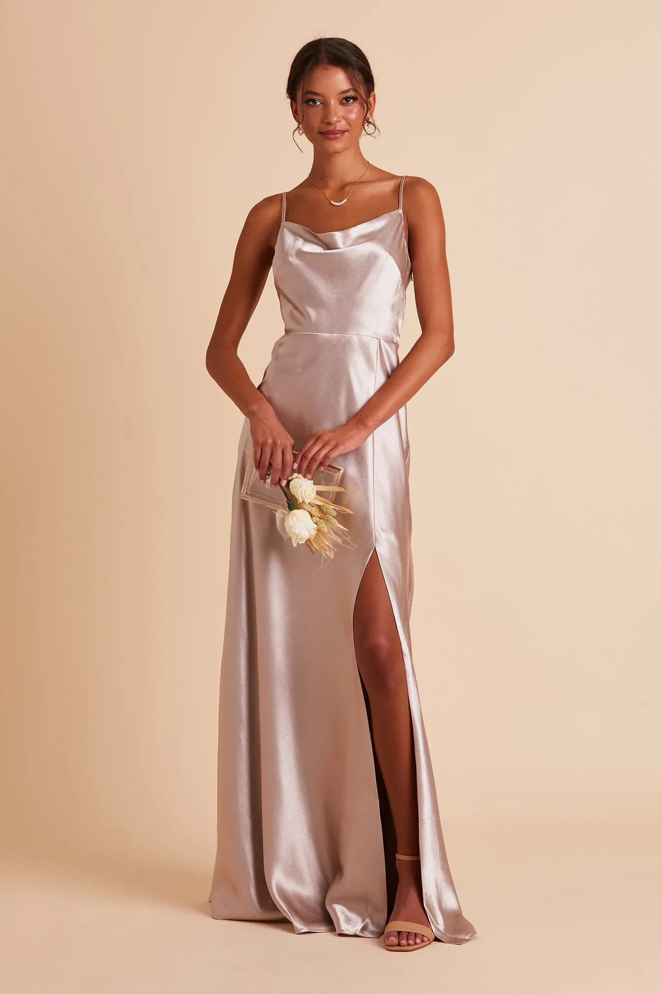 Lisa Shiny Satin Dress - Taupe sold by Birdy Grey product image thumbnail 3