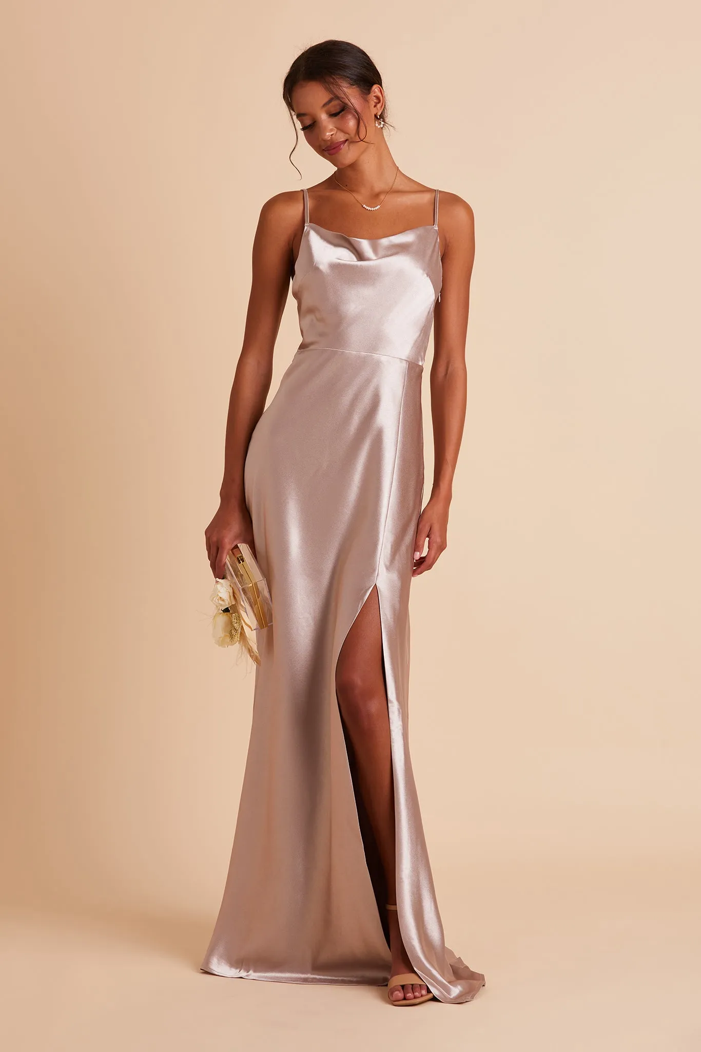 Lisa Shiny Satin Dress - Taupe sold by Birdy Grey product image thumbnail 2