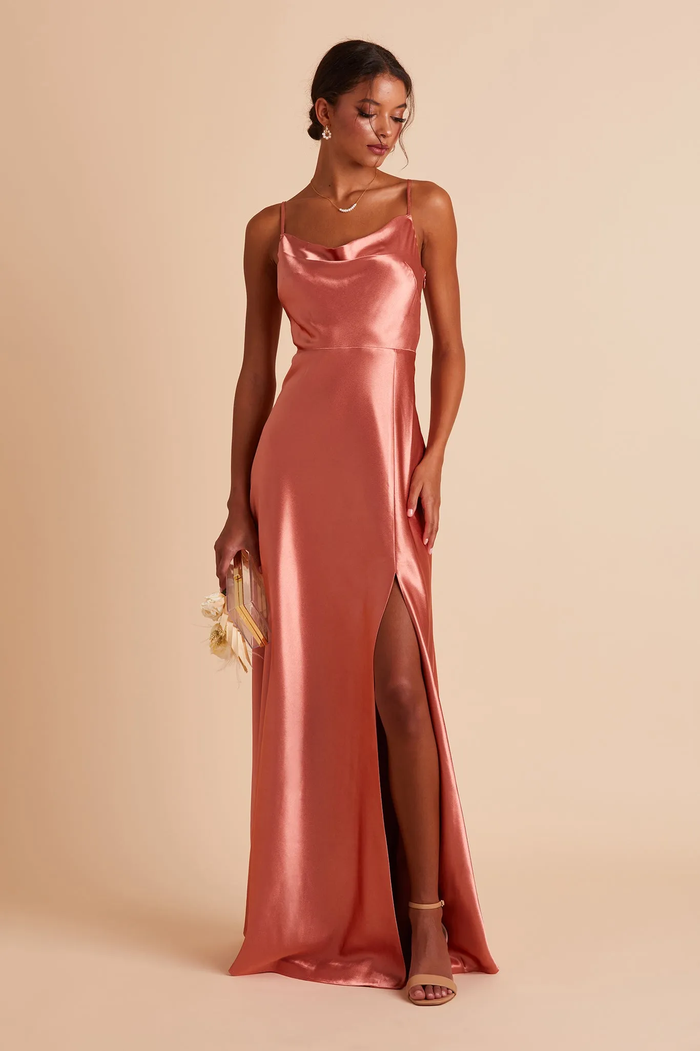 Lisa Shiny Satin Dress - Terracotta sold by Birdy Grey product image thumbnail 4