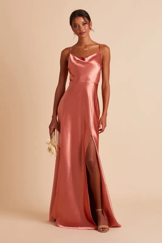 Lisa Shiny Satin Dress - Terracotta sold by Birdy Grey