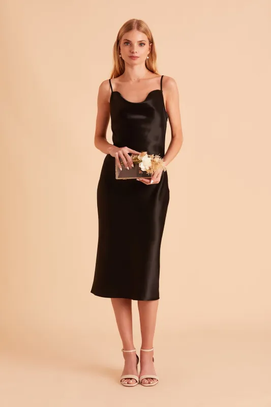 Liza Shiny Satin Dress - Black sold by Birdy Grey