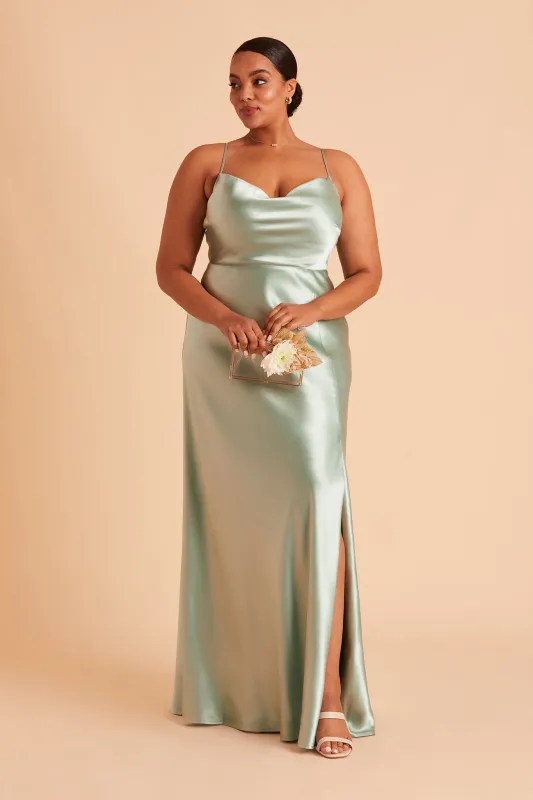 Lisa Shiny Satin Dress - Sage sold by Birdy Grey