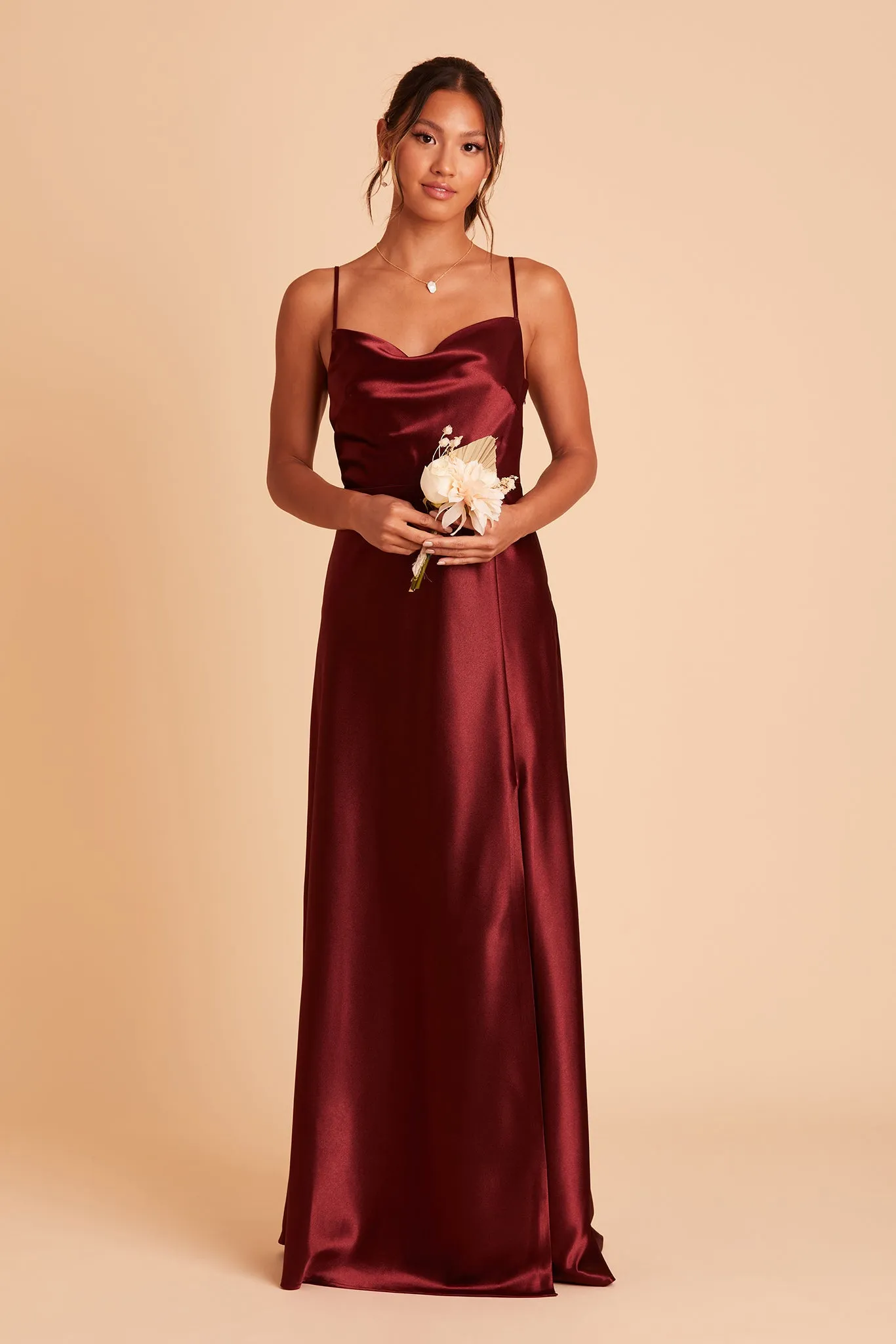 Lisa Shiny Satin Dress - Cabernet sold by Birdy Grey