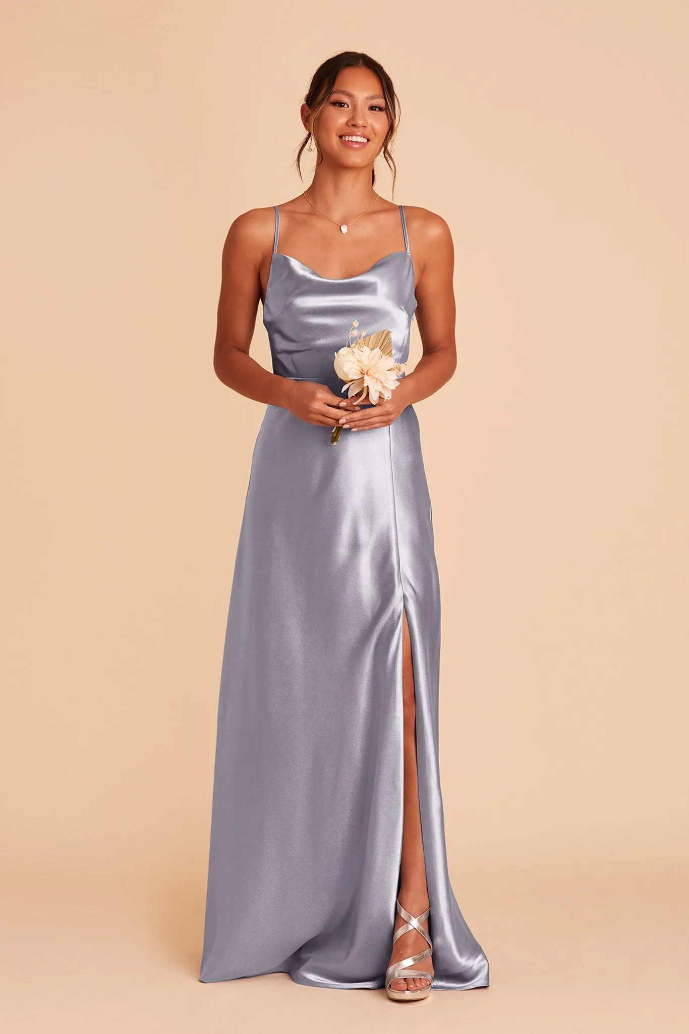 Lisa Shiny Satin Dress - Dusty Blue sold by Birdy Grey product image thumbnail 5