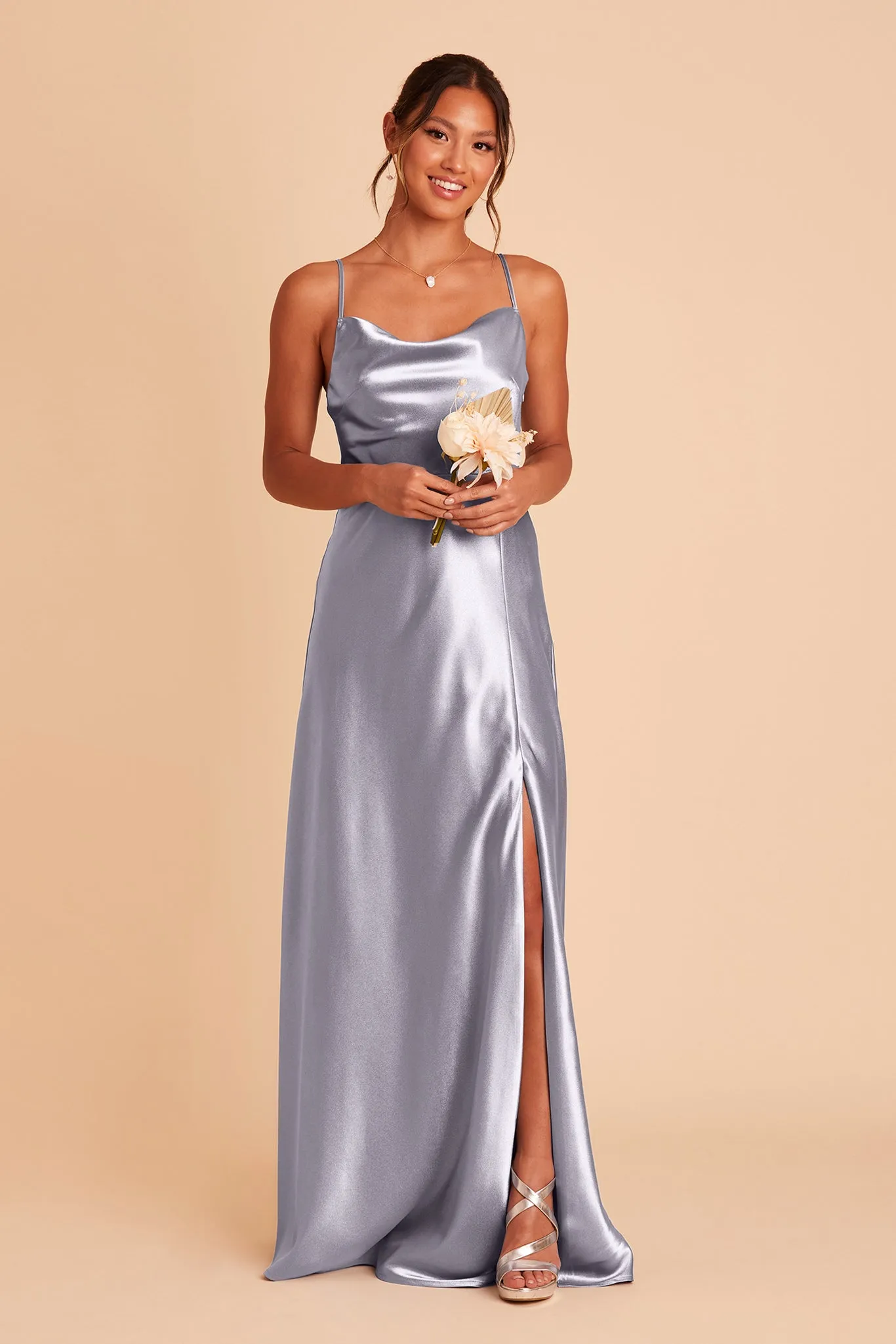 Lisa Shiny Satin Dress - Dusty Blue sold by Birdy Grey