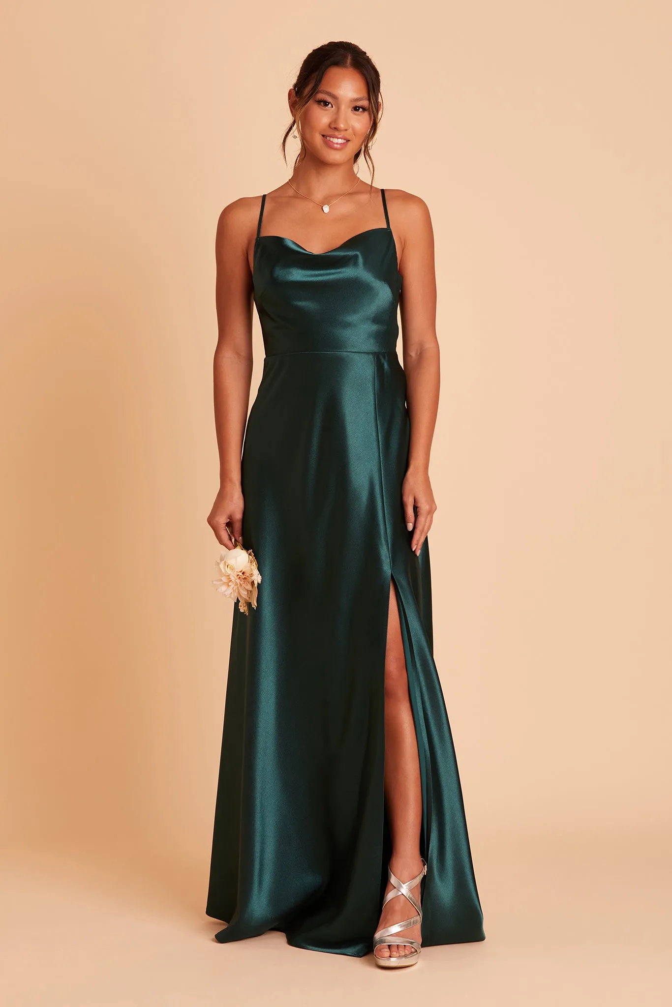 Lisa Shiny Satin Dress - Emerald sold by Birdy Grey