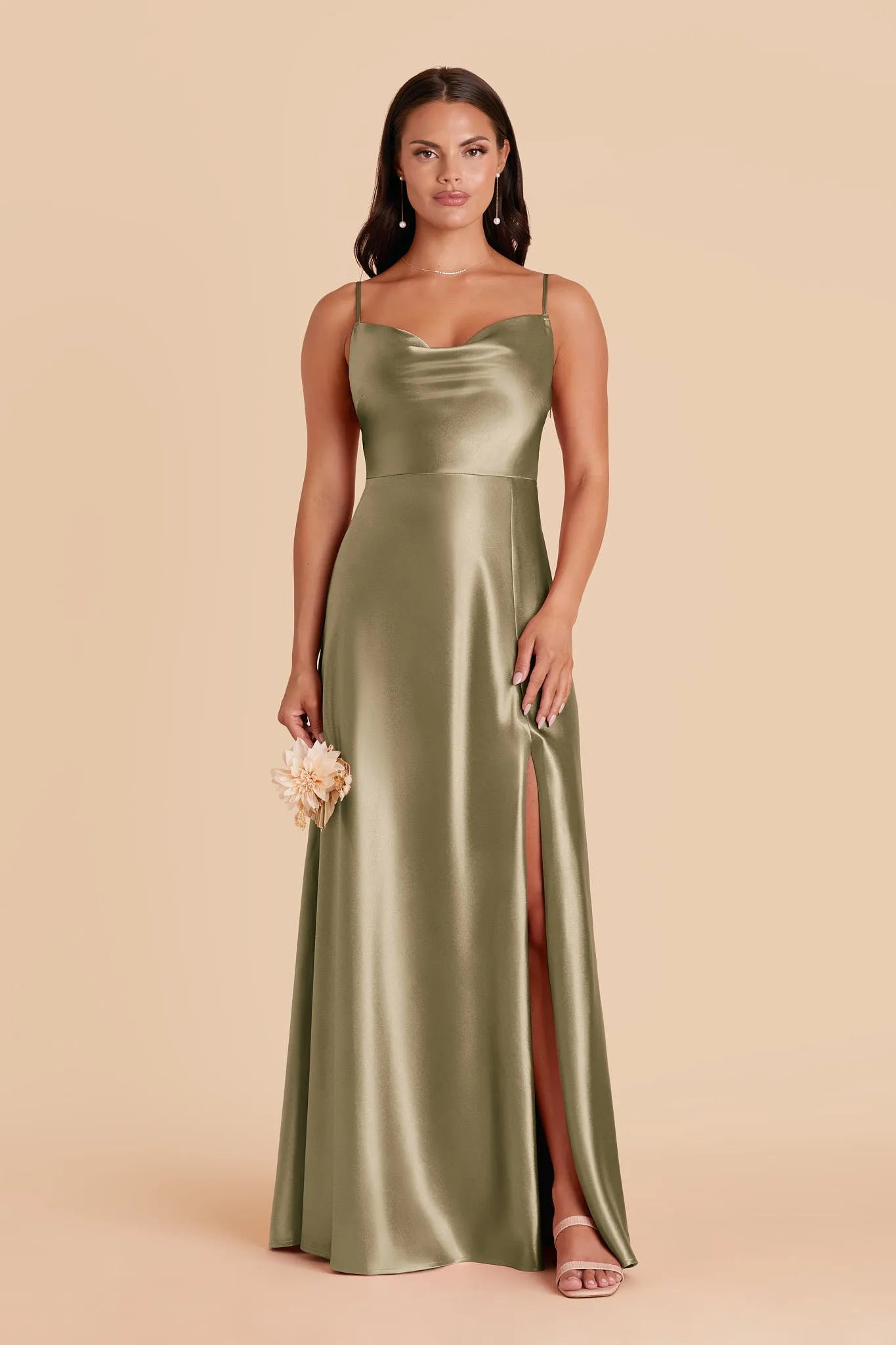 Lisa Shiny Satin Dress - Moss Green sold by Birdy Grey