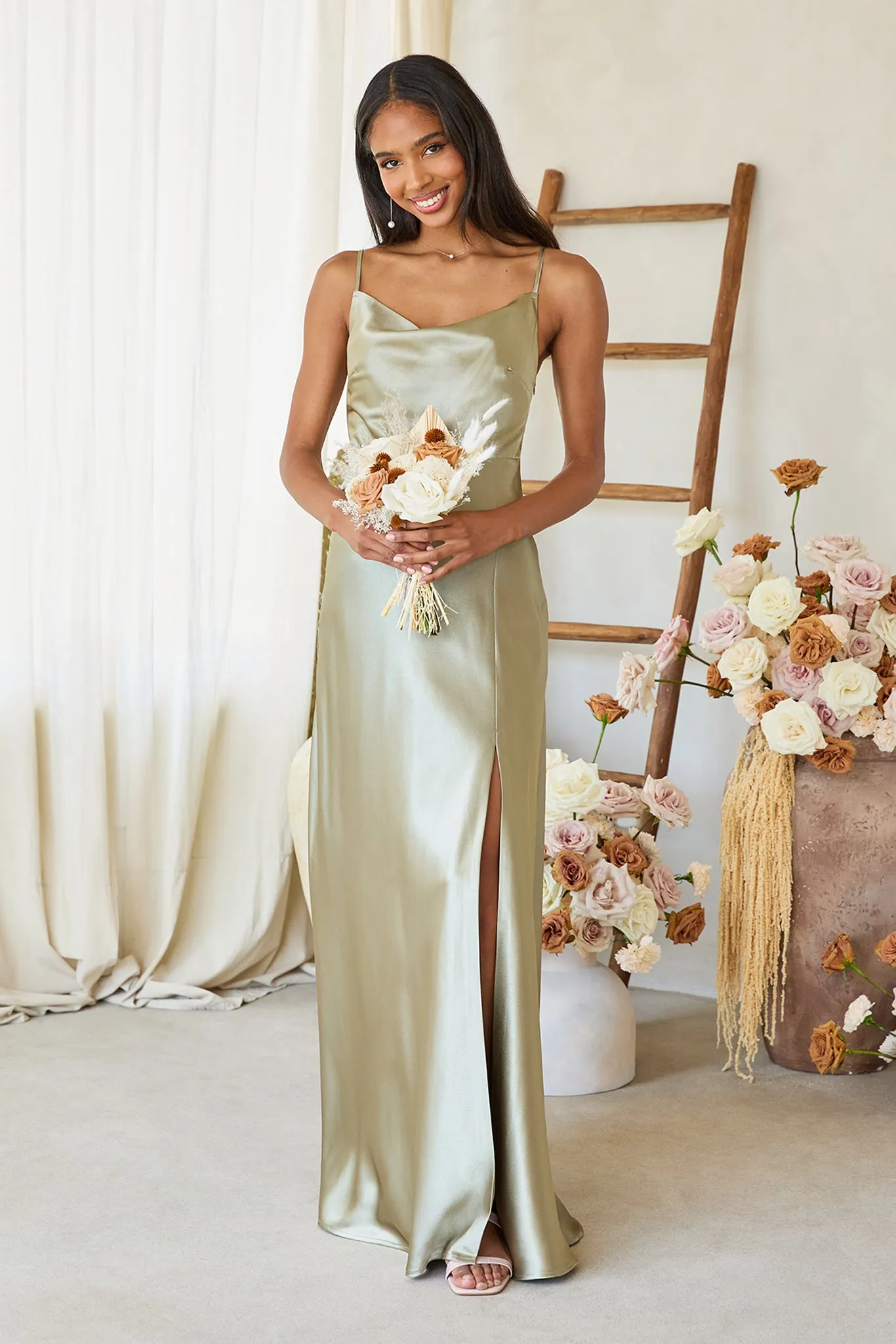 Lisa Shiny Satin Dress - Moss Green sold by Birdy Grey product image thumbnail 3