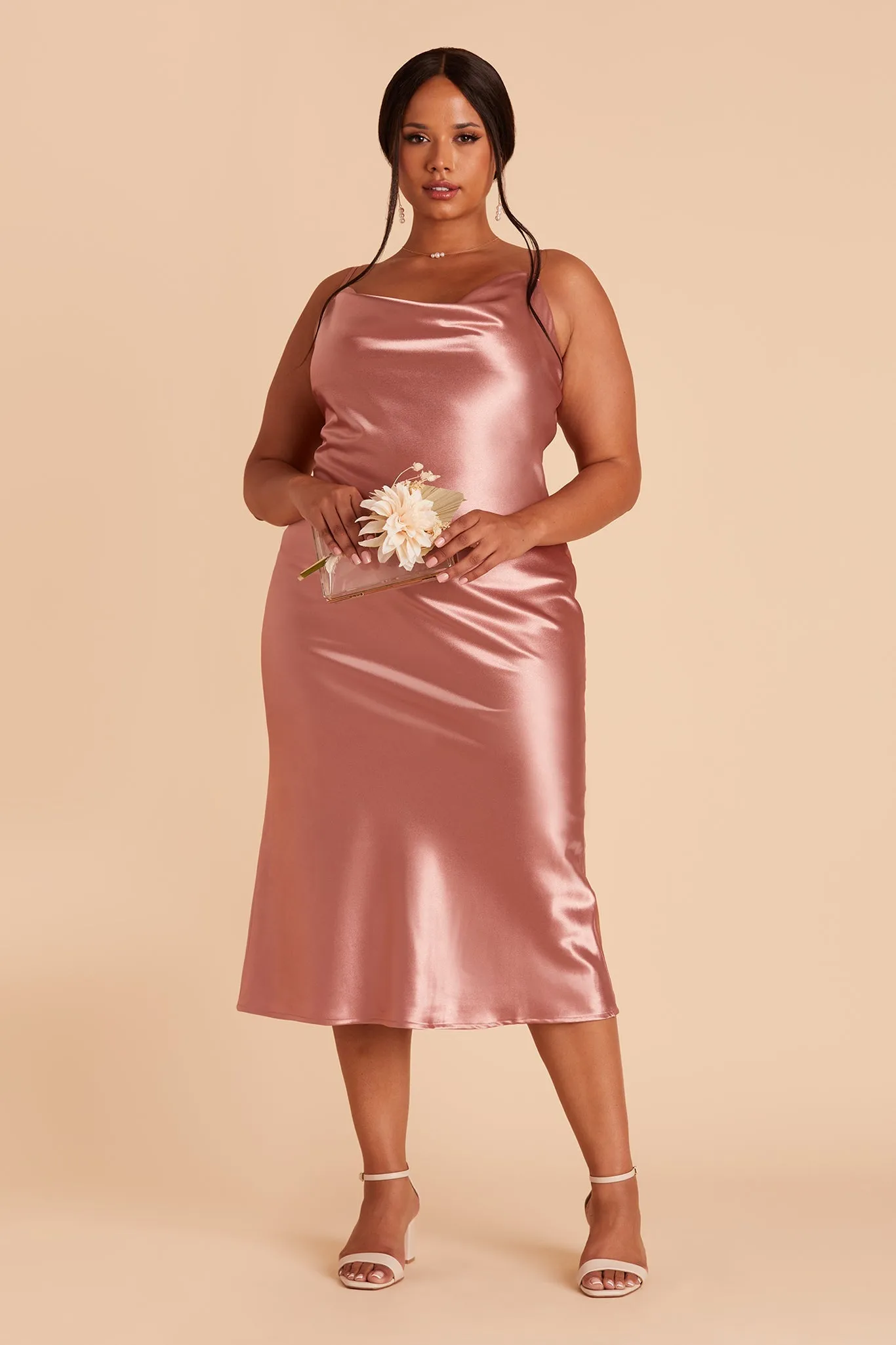 Liza Shiny Satin Dress - Desert Rose sold by Birdy Grey product image thumbnail 3