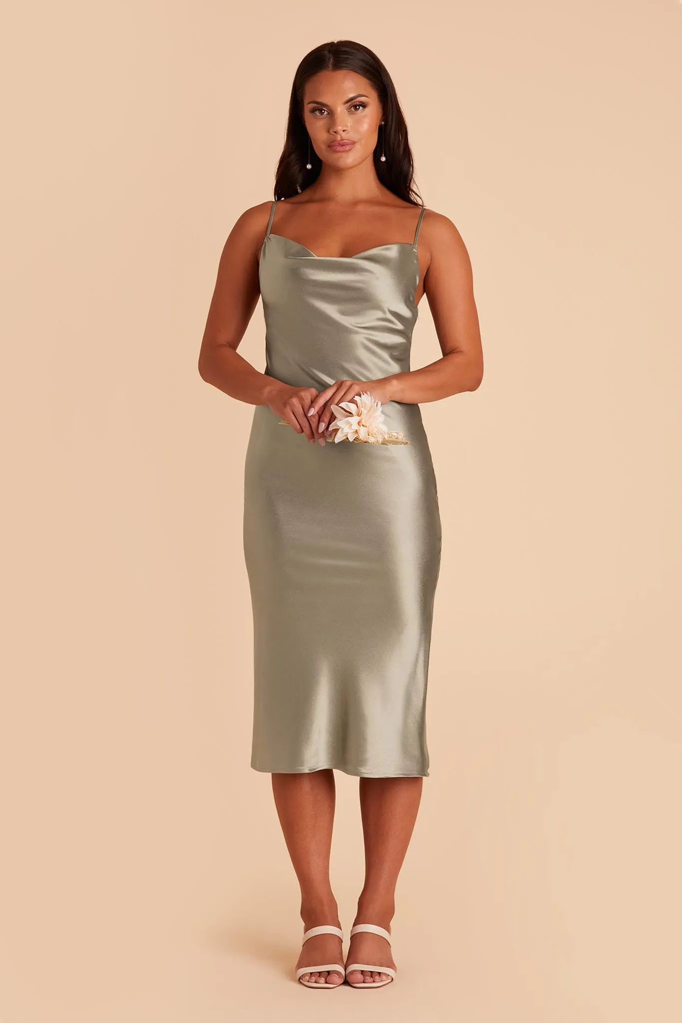 Liza Shiny Satin Dress - Moss Green sold by Birdy Grey