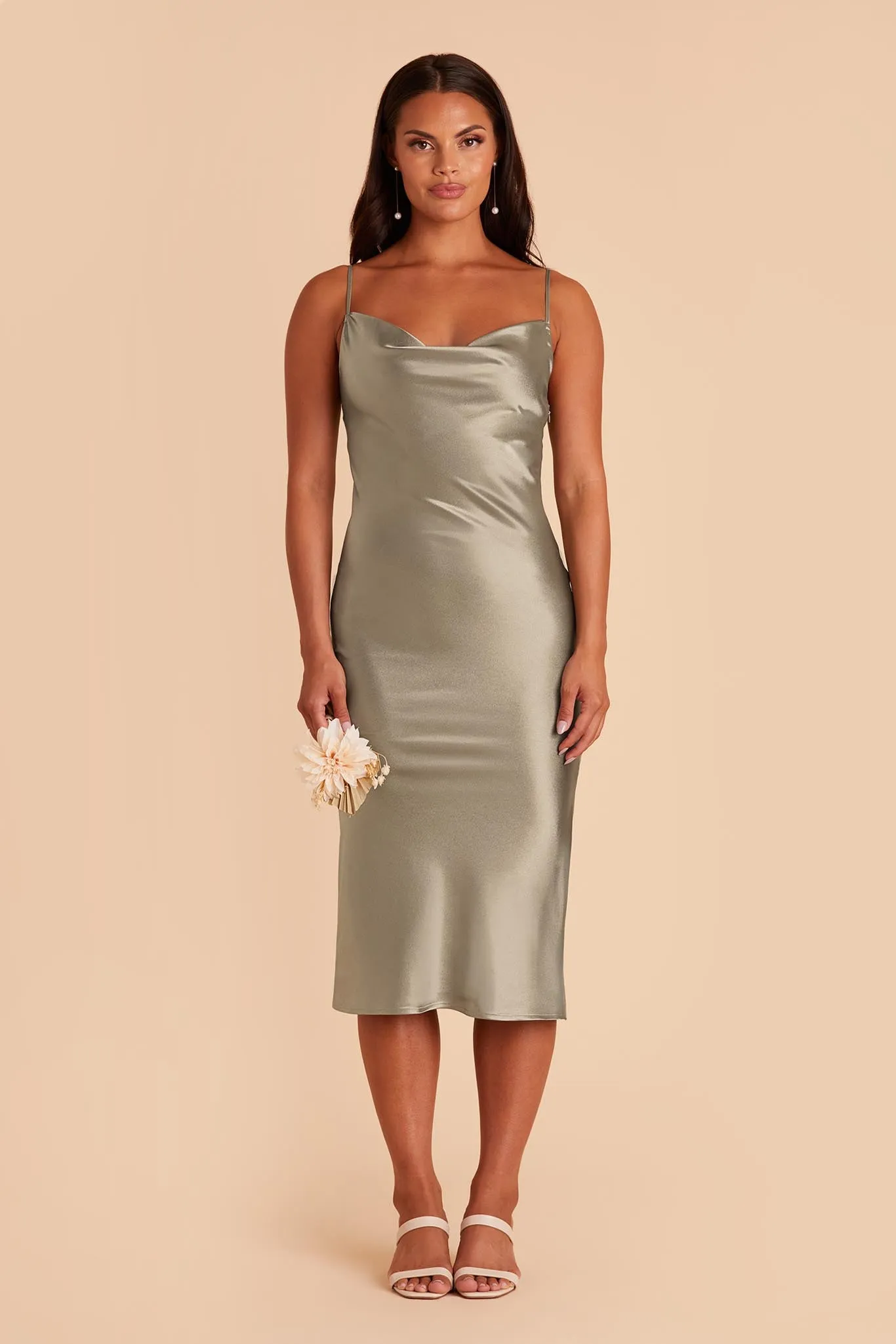 Liza Shiny Satin Dress - Moss Green sold by Birdy Grey product image thumbnail 4