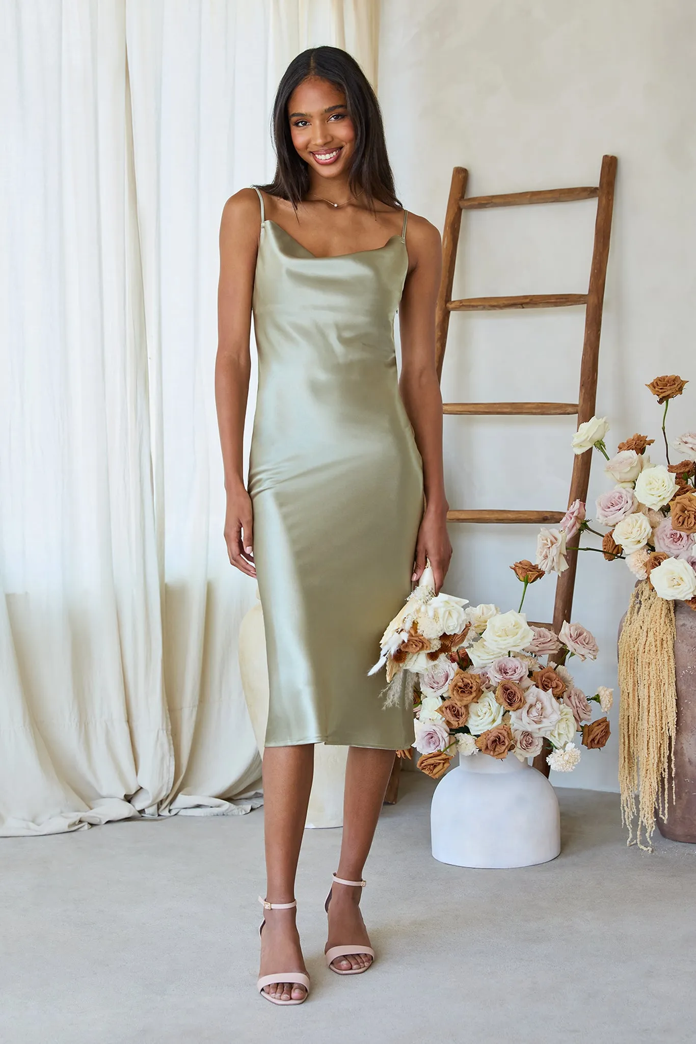 Liza Shiny Satin Dress - Moss Green sold by Birdy Grey product image thumbnail 3