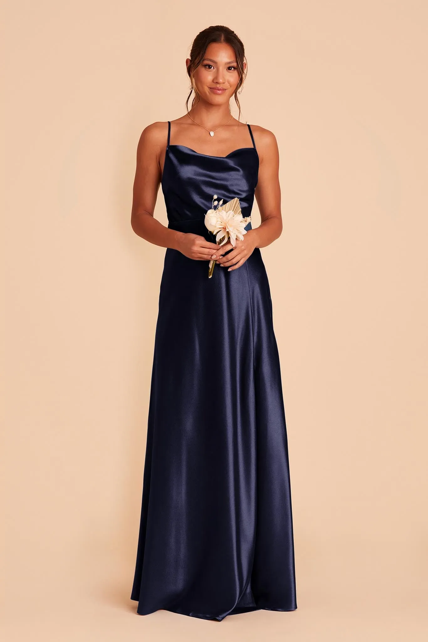 Lisa Shiny Satin Dress - Navy sold by Birdy Grey