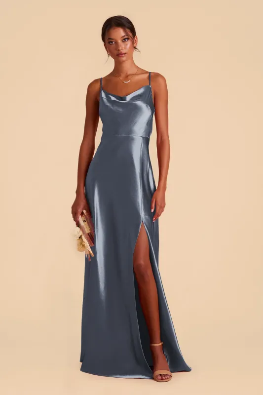 Lisa Shiny Satin Dress - French Blue sold by Birdy Grey
