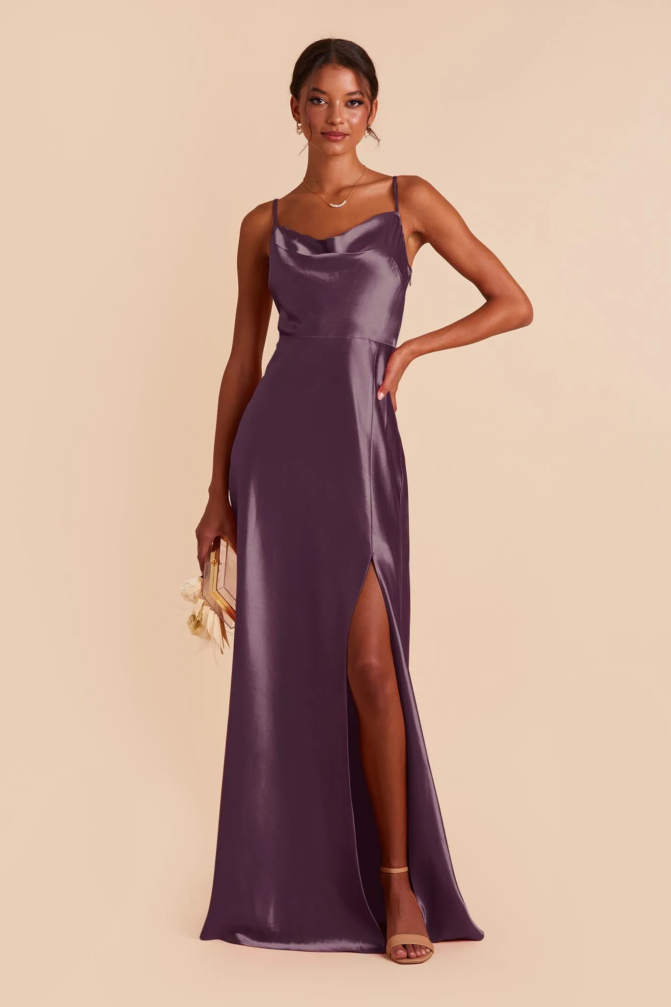 Lisa Shiny Satin Dress - Plum sold by Birdy Grey