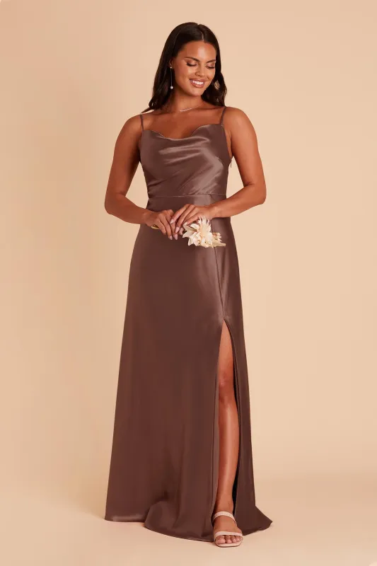 Lisa Shiny Satin Dress - Chocolate Brown sold by Birdy Grey