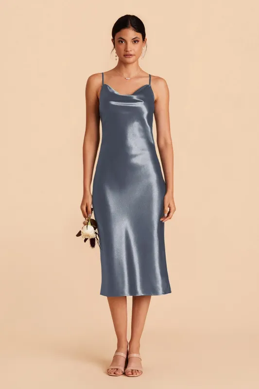 Liza Shiny Satin Dress - French Blue sold by Birdy Grey