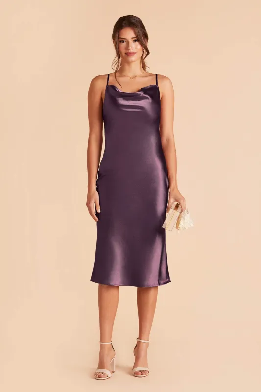 Liza Shiny Satin Dress - Plum sold by Birdy Grey