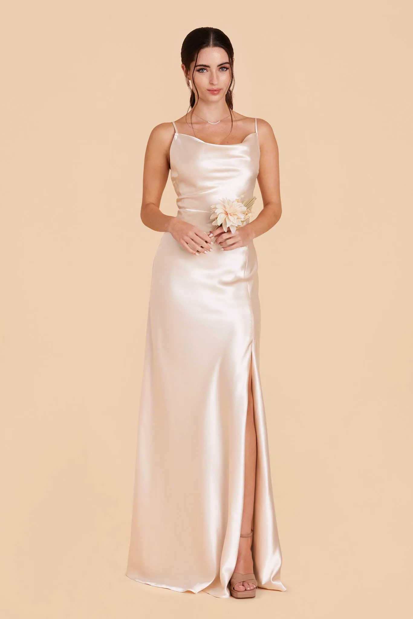 Lisa Shiny Satin Dress - Champagne sold by Birdy Grey