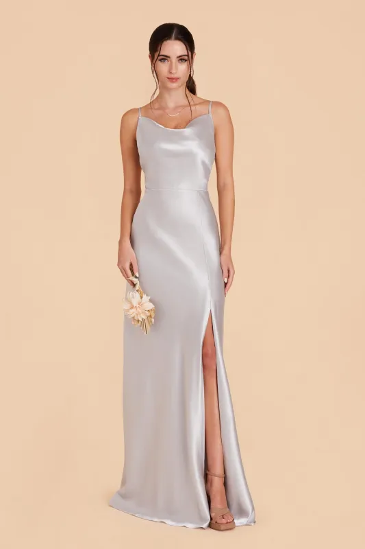 Lisa Shiny Satin Dress - Platinum sold by Birdy Grey