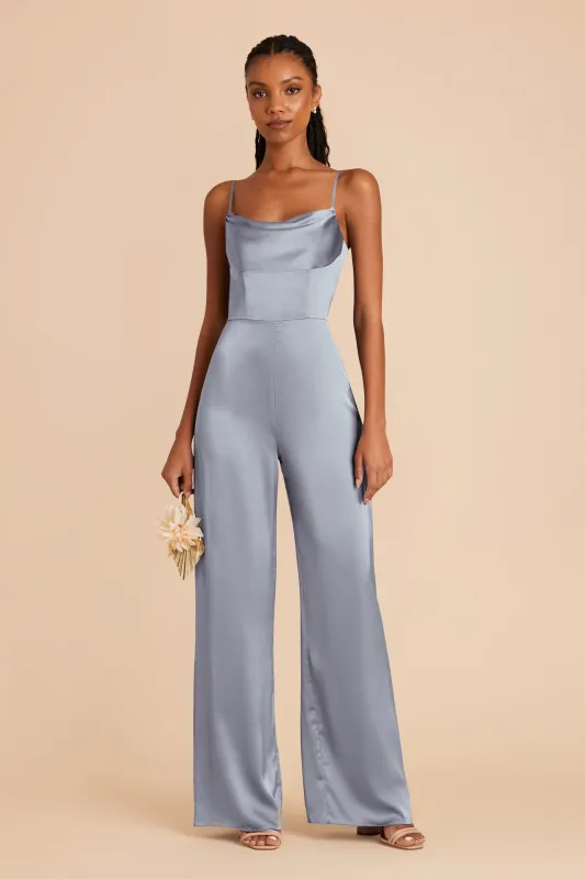 Donna Matte Satin Jumpsuit - Dusty Blue sold by Birdy Grey