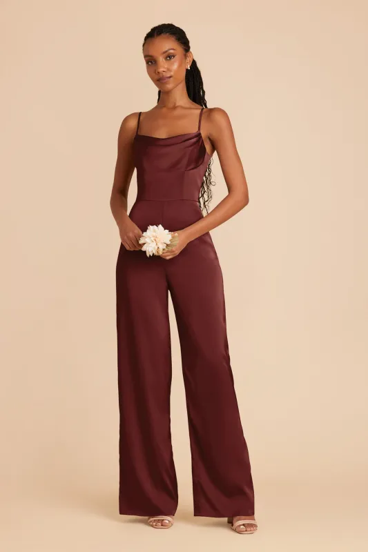 Donna Matte Satin Jumpsuit - Cabernet sold by Birdy Grey