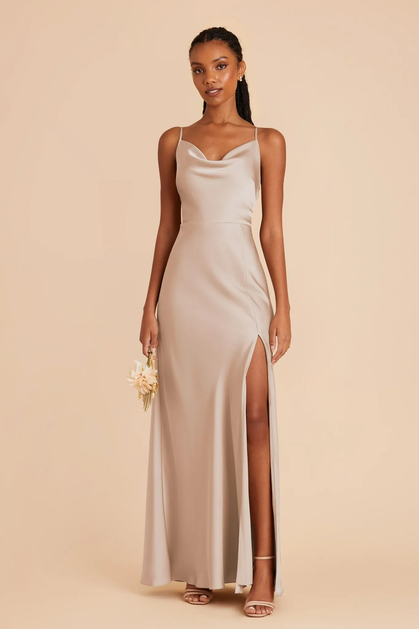 Lisa Matte Satin Dress - Taupe sold by Birdy Grey