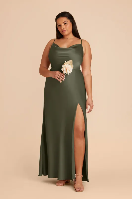 Lisa Matte Satin Dress - Olive sold by Birdy Grey