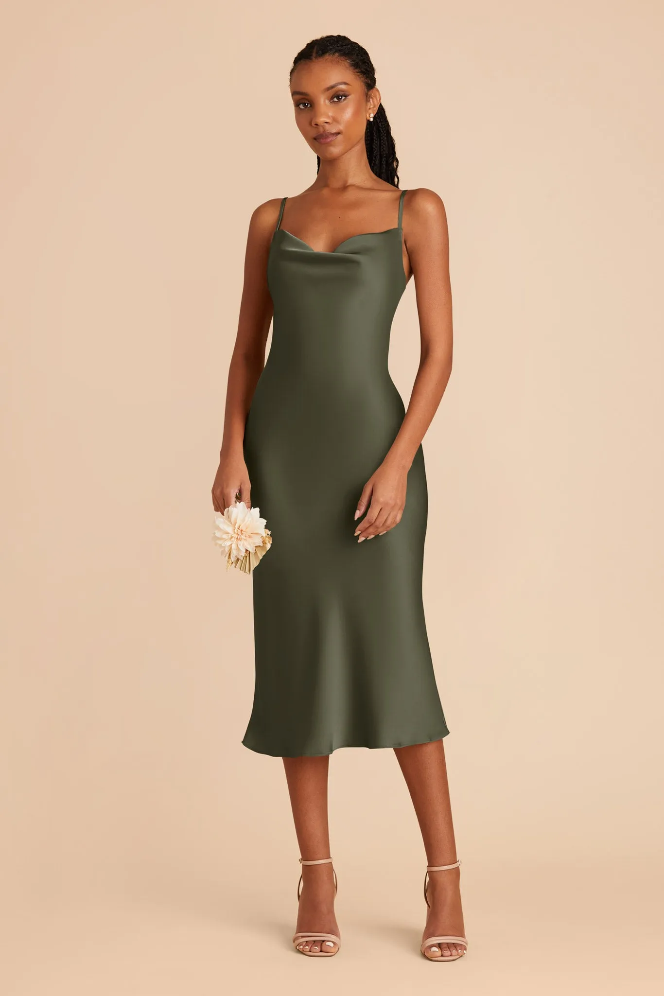Liza Matte Satin Dress - Olive sold by Birdy Grey product image thumbnail 4
