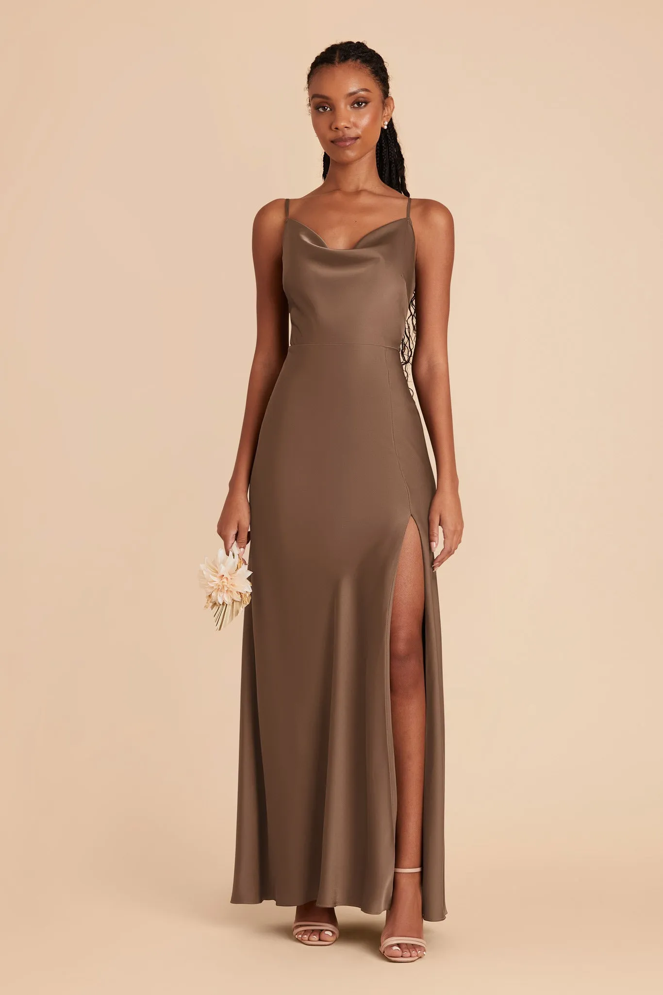 Lisa Matte Satin Dress - Mocha sold by Birdy Grey
