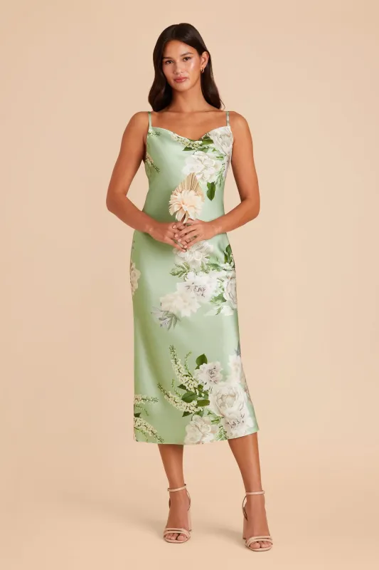 Liza Matte Satin Dress - Pistachio Garden Bloom sold by Birdy Grey