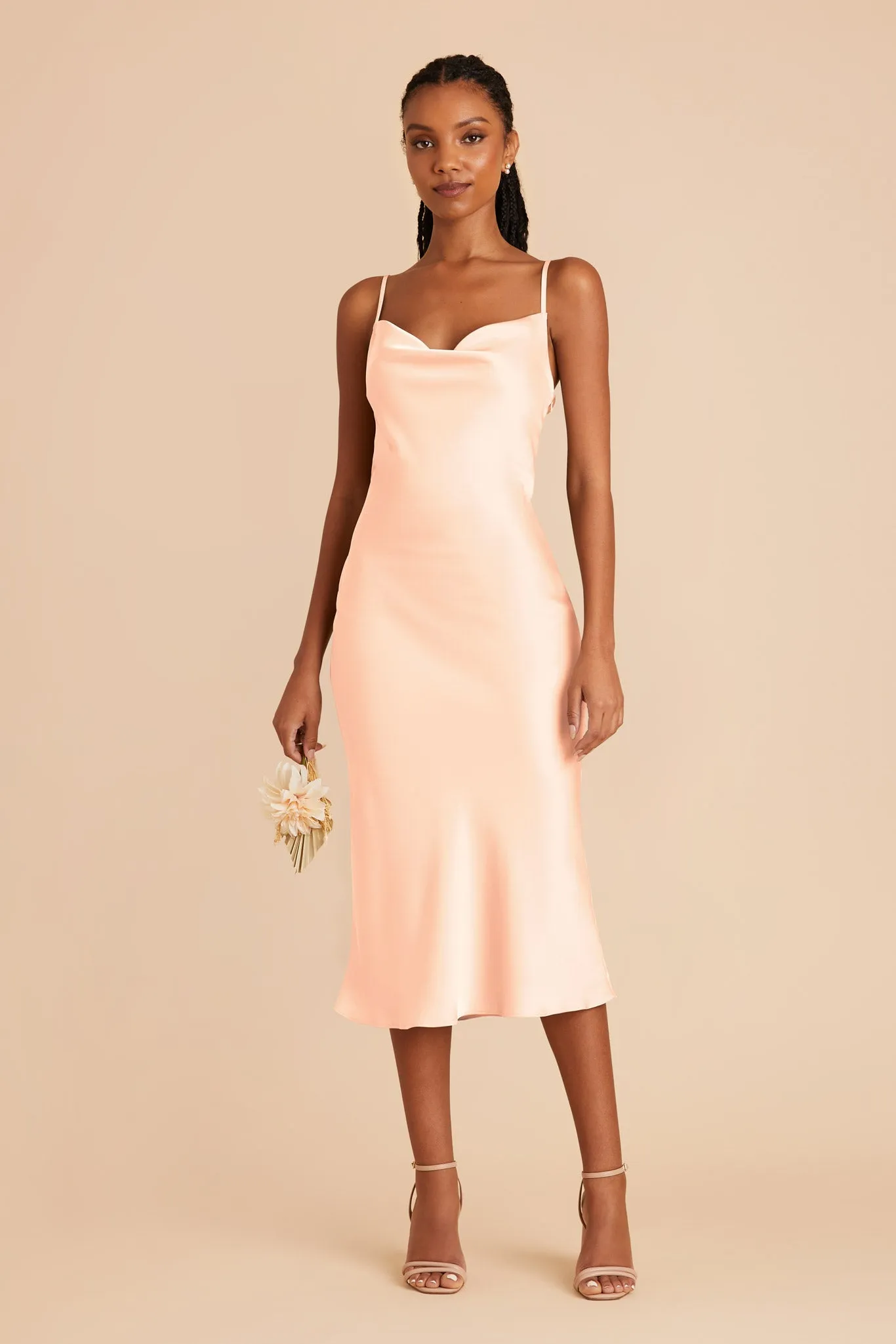 Liza Matte Satin Dress - Peach Cream sold by Birdy Grey