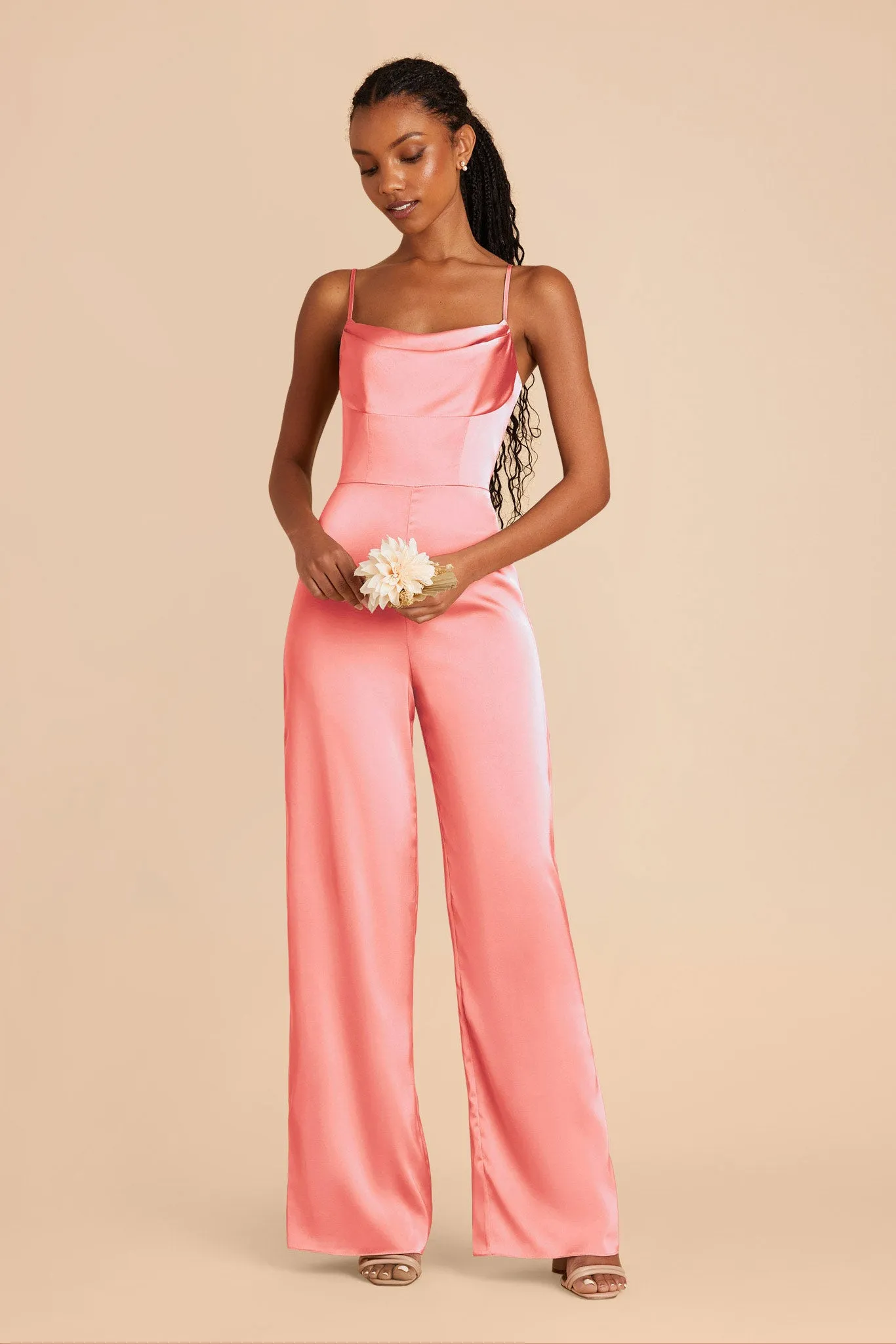 Donna Matte Satin Jumpsuit - Coral Pink sold by Birdy Grey product image thumbnail 3