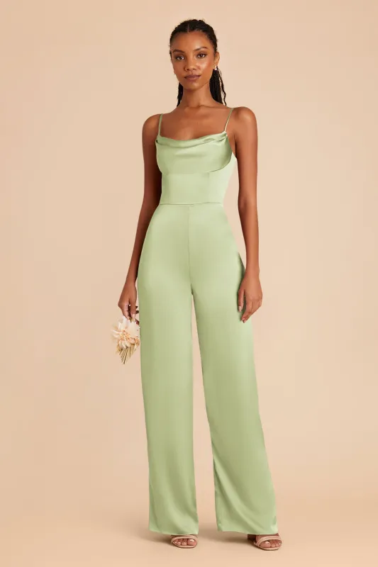 Donna Matte Satin Jumpsuit - Pale Pistachio sold by Birdy Grey