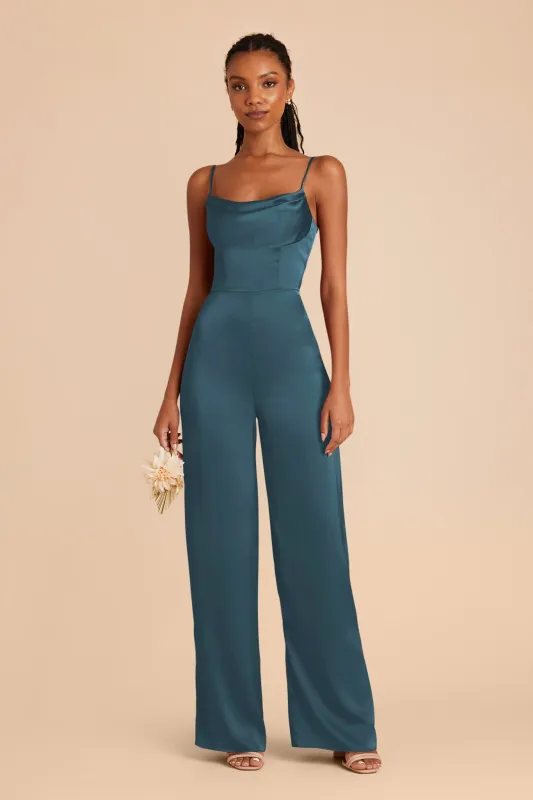 Donna Matte Satin Jumpsuit - Dark Teal sold by Birdy Grey