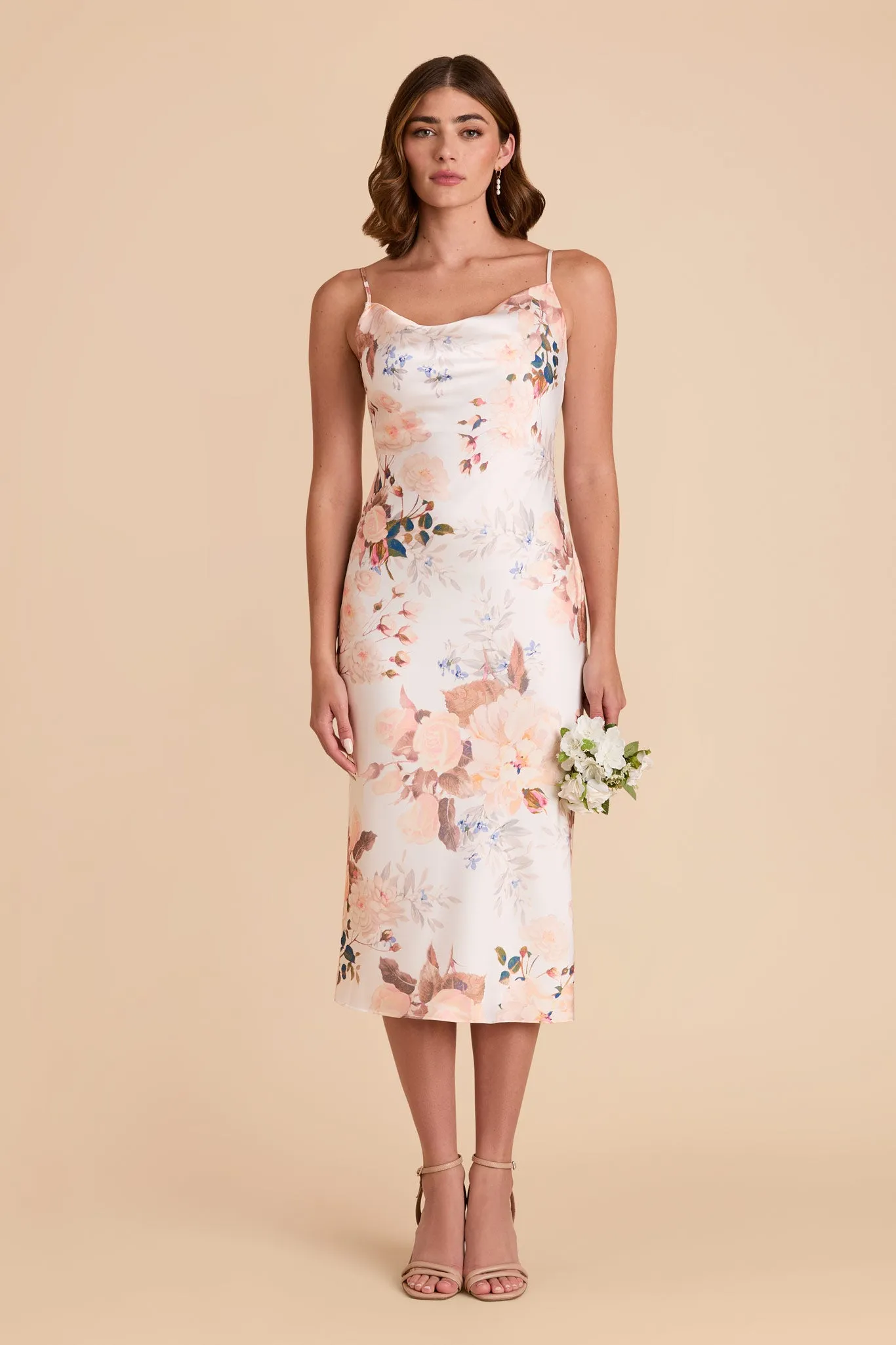 Liza Matte Satin Dress - Champagne Cascadia Bouquet sold by Birdy Grey