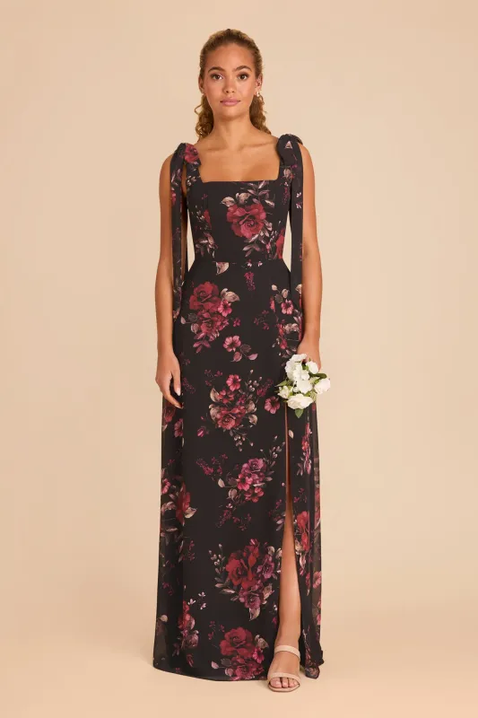 Alex Chiffon Dress - Black Fleurs D'Amour sold by Birdy Grey