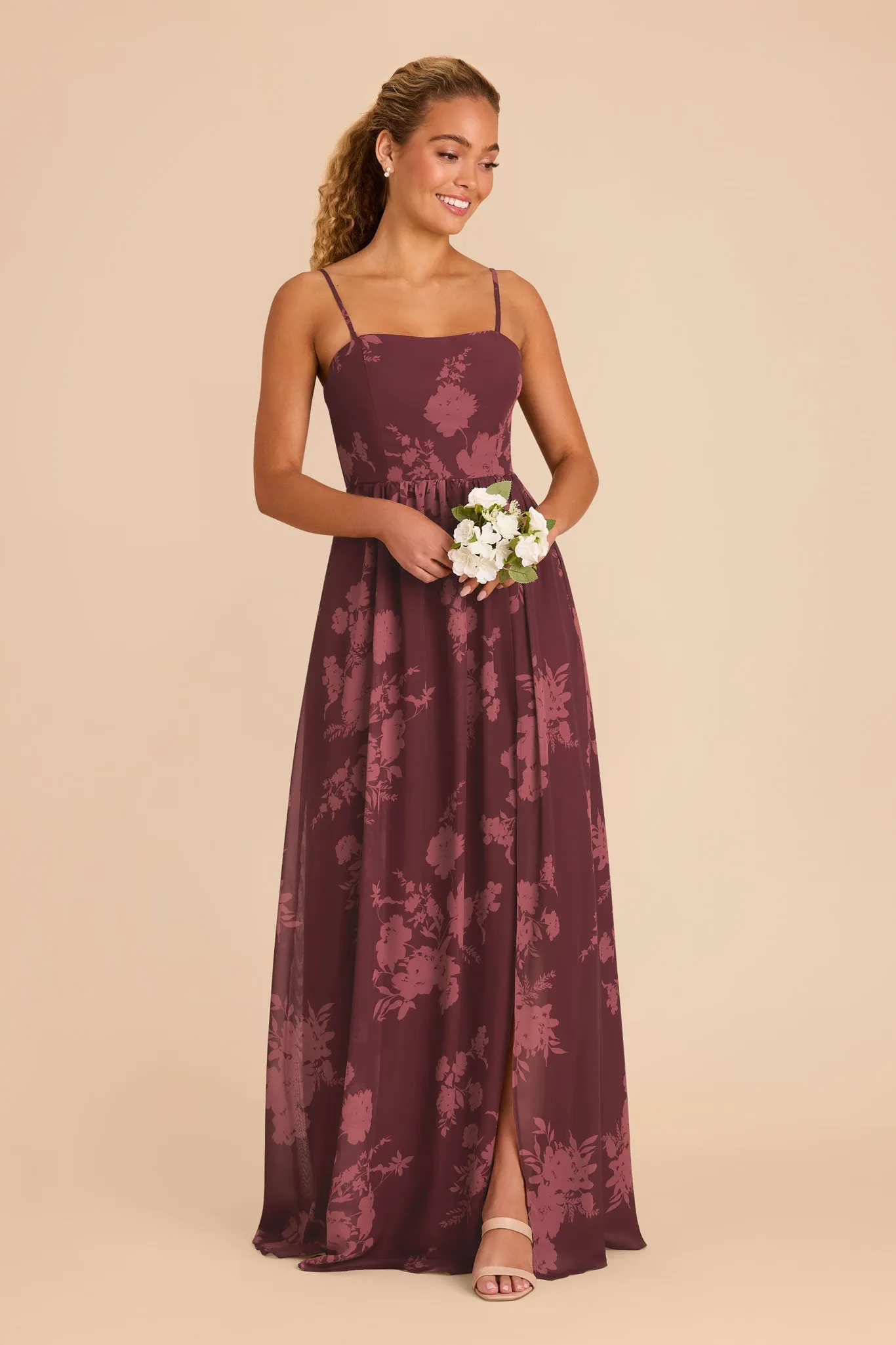 August Chiffon Dress - Sangria Whimsical Blooms sold by Birdy Grey product image thumbnail 4