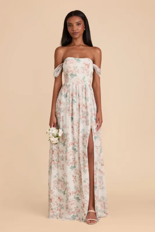 August Chiffon Dress - Dusty Apricot Peonies sold by Birdy Grey