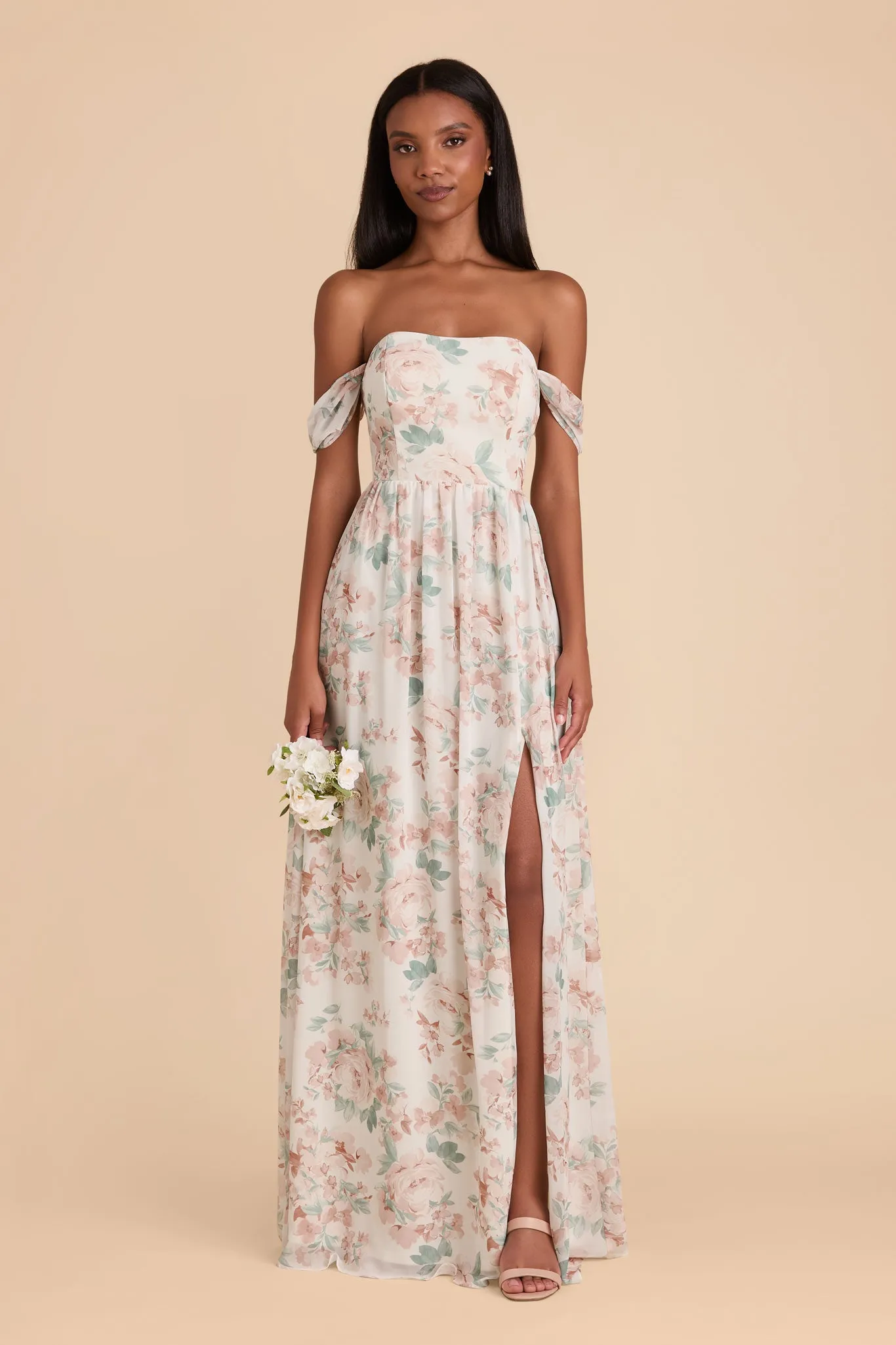 August Chiffon Dress - Dusty Apricot Peonies sold by Birdy Grey