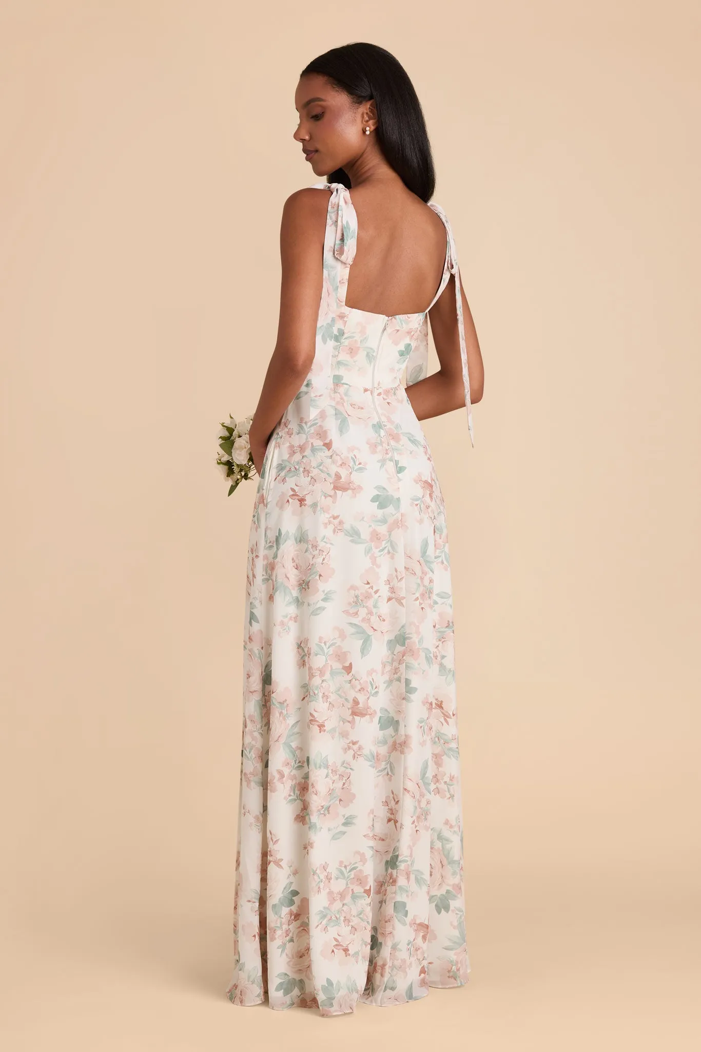 Alex Chiffon Dress - Dusty Apricot Peonies sold by Birdy Grey product image thumbnail 5